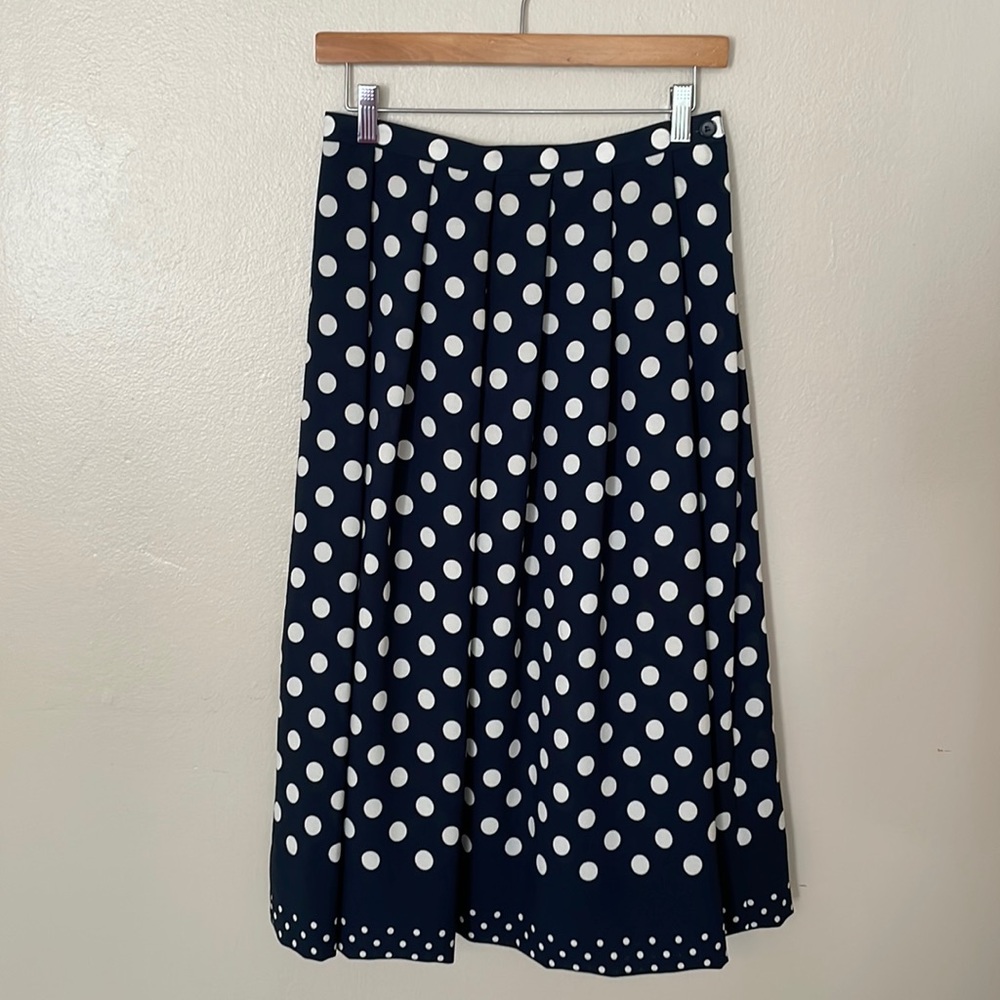 Liz Claiborne Navy and White Polka Dot Midi Skirt